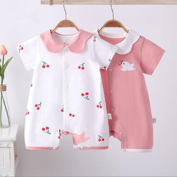 

newborn cotton romper baby jumpsuit 2022 new lapel short sleeve infants clothes multi-color cartoon girls baby pajamas, Blue
