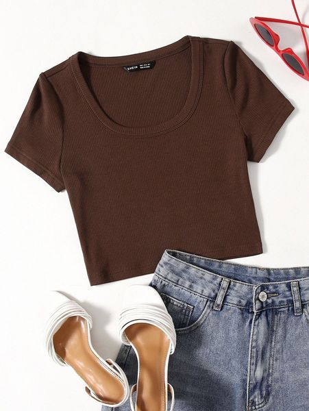 

rib-knit solid tee s44m#, White