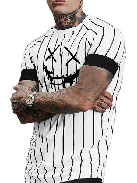 

men striped & cartoon graphic tee r3an#, White;black