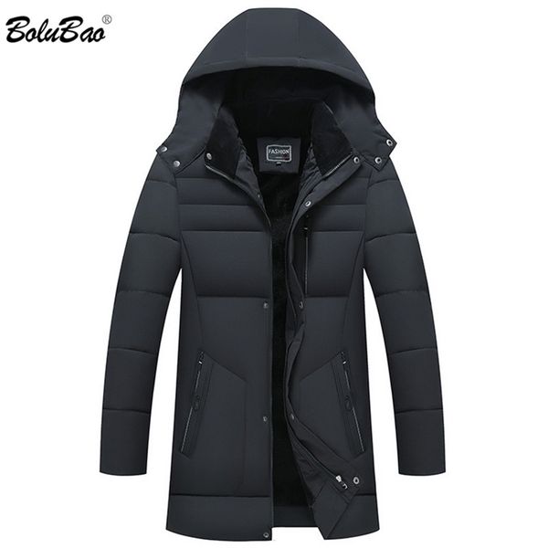 

bolubao winter men brand solid color hooded parkas mens long parkas casual hooded parkas outerwear 201210, Black