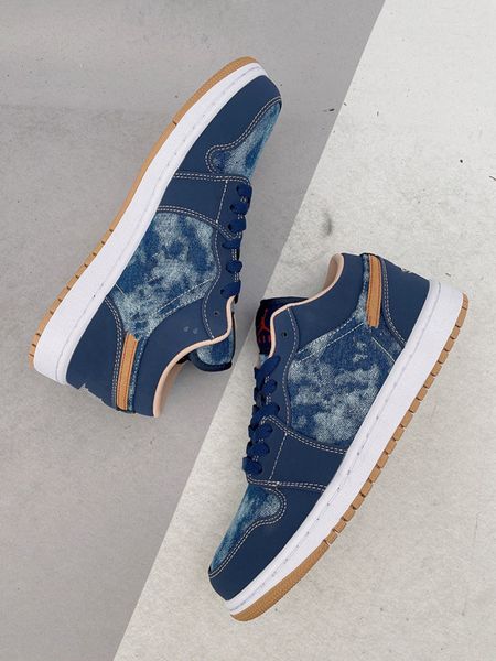 

shoes womens jumpman 1 low med denim basketball shoe sports sneakers color midnight navy/university red-white-hemp size 36-47