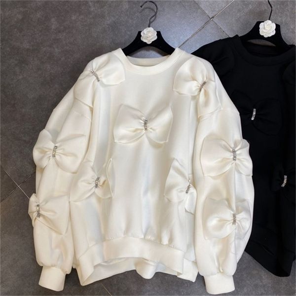 

deat autumn arrivals long sleeve o neck diamonds bow decoration cotton sweatshirt women pullovers mk710 201210, Black