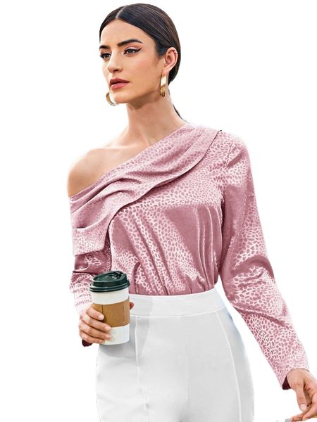 

asymmetrical neck allover jacquard satin i86w#, White