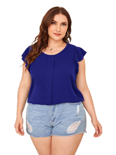 

plus butterfly sleeve blouse l5kw#, Black