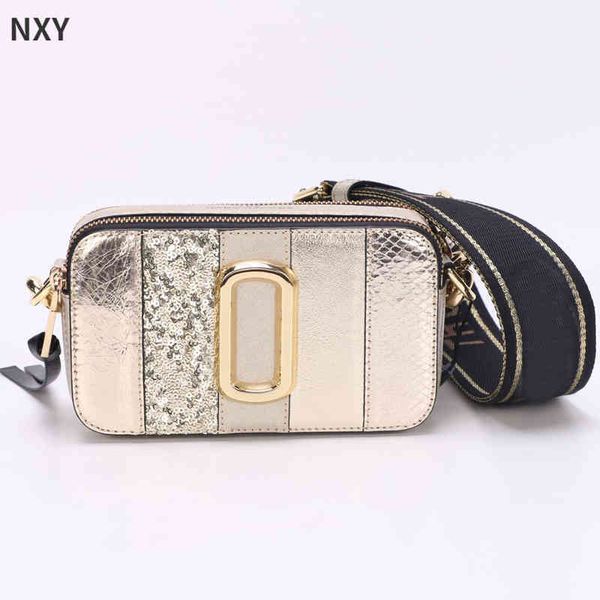 

shopping bags camera shoulder bags women handbag sequin decoration leather designer crossbodybag female wide straps purses 220330