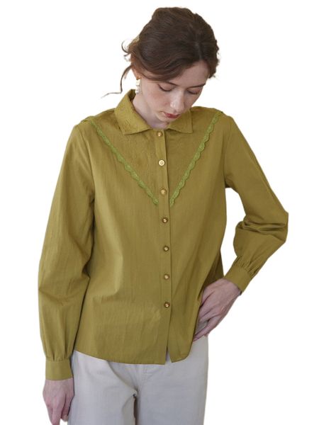 

simple retro floral embroidered lace detail blouse r3df#, White