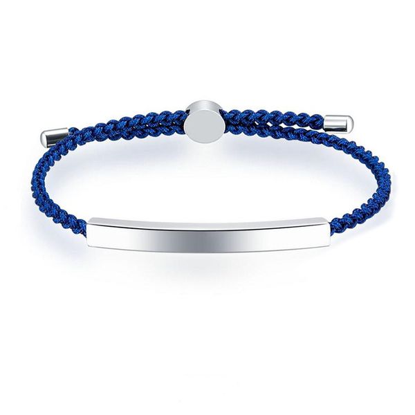 

bc custom engraved stainless steel bar bracelet adjustable with braided cord friendship bracelet, Black