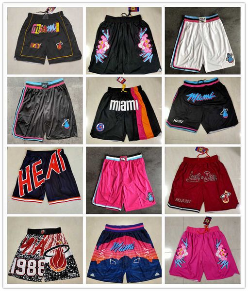 

miami''heat''men throwback basketball shorts pocket, Black