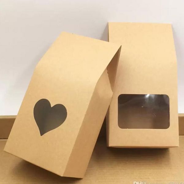 Kraft Paper Gift Wrap Bags Candy Packing Wedding Stand Up Seal Boxes com Janela PVC C0823