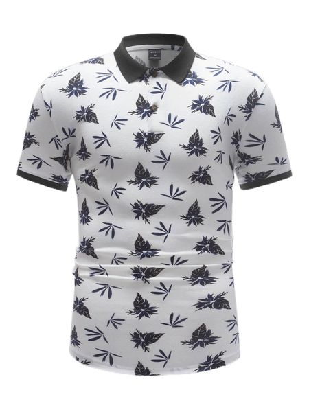 

men leaf print half button placket polo shirt n7cd#, White;black