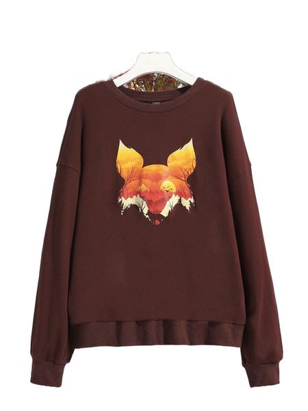 

x danelijahfajardo fox print drop shoulder pullover x0xh#, Black