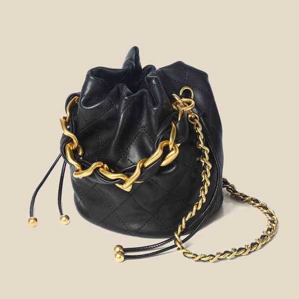 

leather women's bucket drawstring bucket chain strap small crowd bag soft cow leather single shoulder messenger bag 220617