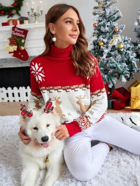 

christmas pattern high neck sweater b1yi#, White;black
