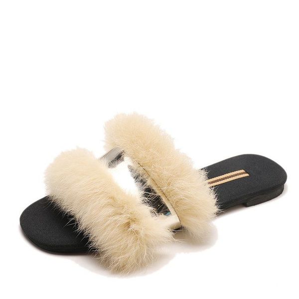 

spring and autumn female slippers fashion lovely rabbit hair indoor outdoor contracted comfortable leisure, Black