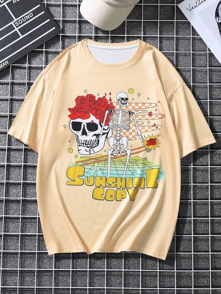 

men skeleton & letter graphic tee i3ff#, White;black