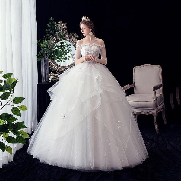 Outros vestidos de noiva vestido de pescoço de barco briding vestido de noiva BRIDA PLUSTEME