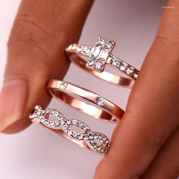 Cluster Rings 3Pcs / Set Fashion Infinity Set per le donne Ragazze Crystal Twist Ring Coppie Oro femminile Fidanzamento Gioielli da sposa 2022 Edwi22