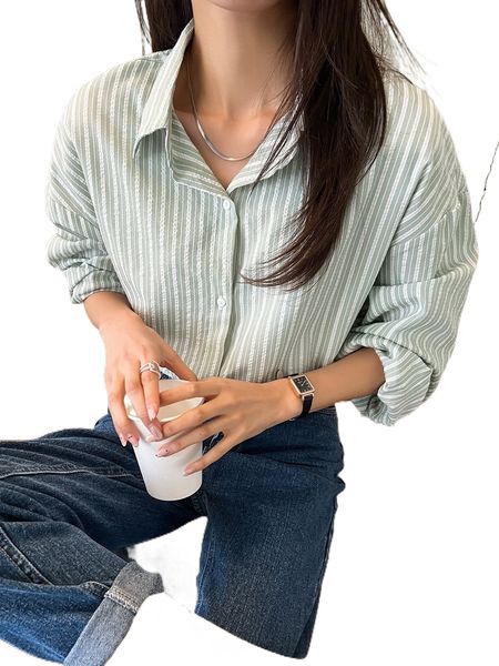 

dazy striped drop shoulder button up shirt d91z#, White