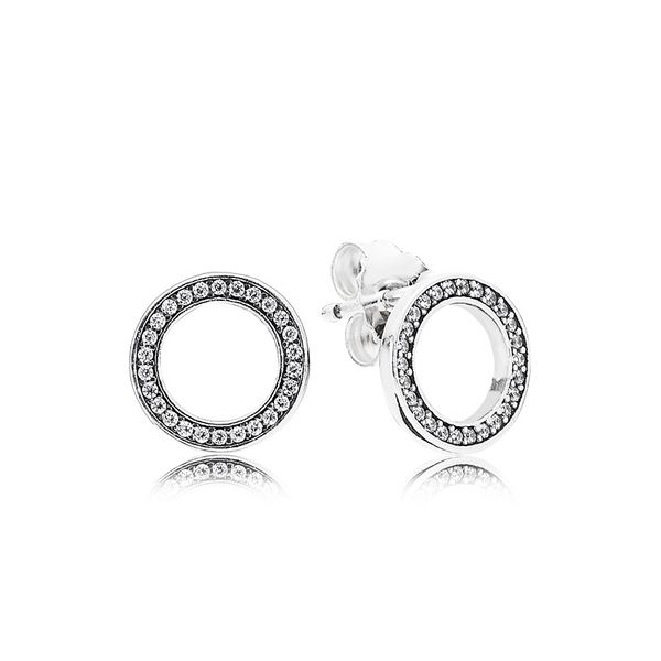 

sparkling circle stud earring classic 925 sterling silver designer jewelry women mens gift with original retail box for pandora cz crystal e, Golden;silver