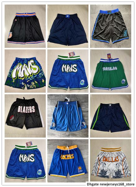 

2022 indiana men pacer dalla retro basketball shorts maverick pocket green blue white size s-2xl wholesale, Black