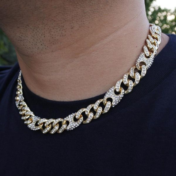 

chains 13mm link figaro chain pig nose miami curb cuban men's hip hop necklace iced out bling gold silver color usa rock rap jewelry