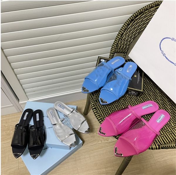 

women designer transparent pvc pointed slippers sandals womens letter printed luxury summer slipper slides lady flip flops flat beach shoe b, Black