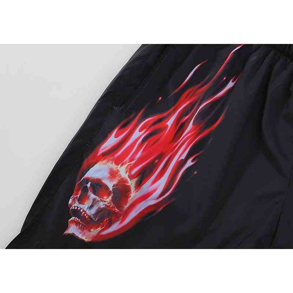 

men's fashion trend new personality casual brand shorts wholesale big flame printed sports quick drying pants, White;black