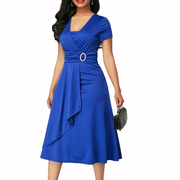 

casual dresses ladies dress plus size asymmetric hem high waist women v neck short sleeve tight large swing midi evening party, Black;gray