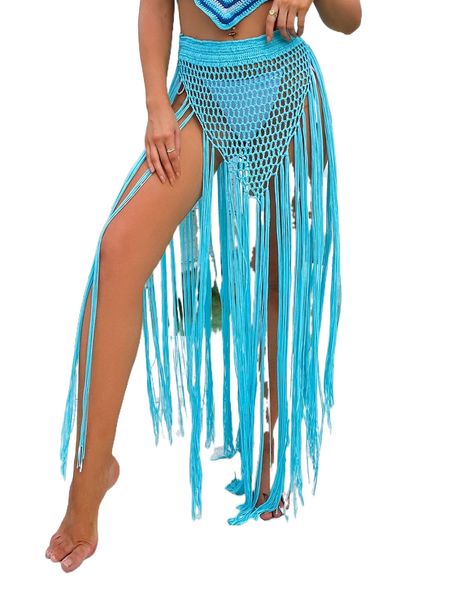 

hollow out tassel hem cover up skirt without bikini p4dh#, White;black