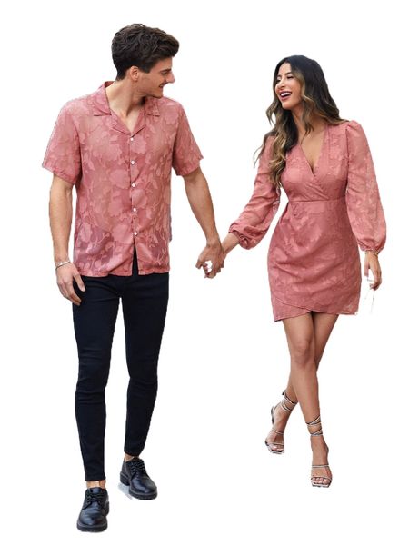 

men 1pc floral appliques button through shirt 034c#, White;black