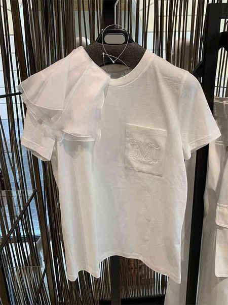 

women's t-shirt cotton shoulder decorative t-shirt women's french minority summer simple short sleeve fashion half ins, White