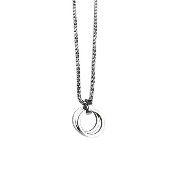 

pendant necklaces simple double ring titanium steel male hip-hop personalized netroots necklace ins hipster couple jumper chain, Silver