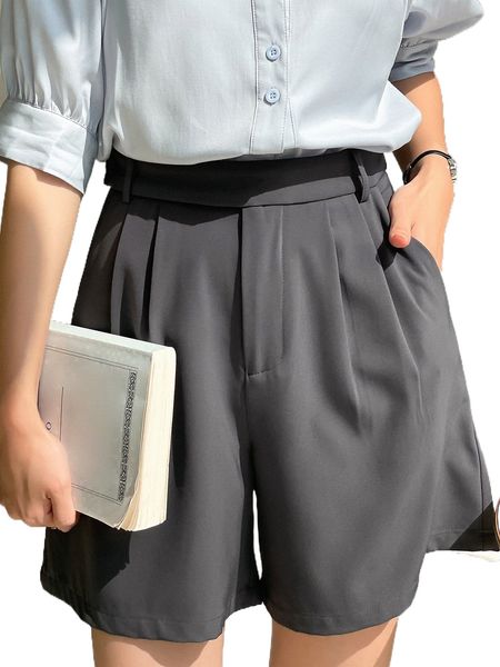 

dazy plicated slant pocket wide leg solid shorts u7xq#, White;black