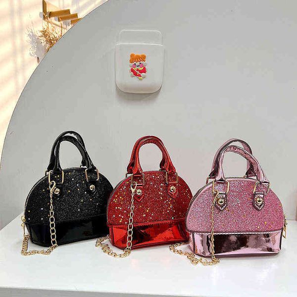 

new sequin mini fashion bag korean version children's shell zero wallet girl princess fashion portable messenger bag, Black