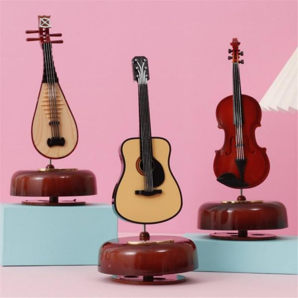 Dekoratif Nesneler Figürinler Gitar Keman Müzik Kutusu Döner Doğum Günü Hediyesi Kız Çocuk Tatil Hediye Oda Dekor Noel Hediye
