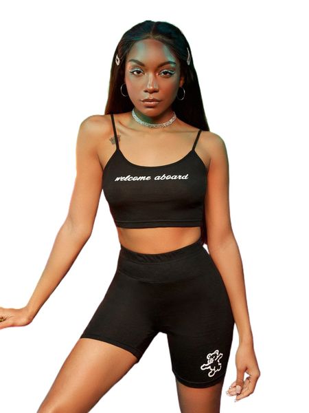 

x simon d letter graphic cami & bear print biker shorts 84rj#, White