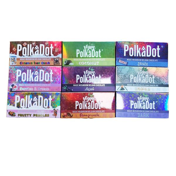 

polk chocolate storage packing 3.5g display box empty dot meshroom vegan cookies cream bar paper package 9 colors customize hologramic