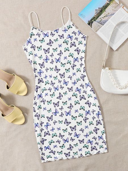 

allover butterfly print dress v2gd#, Black;gray