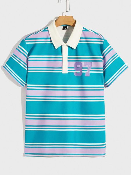 

men letter graphic striped polo shirt d4mj#, White;black