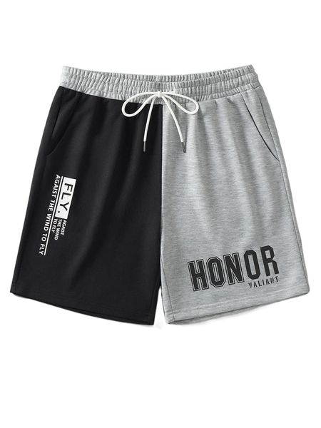 

men letter graphic colorblock drawstring waist shorts l2ej#, White;black