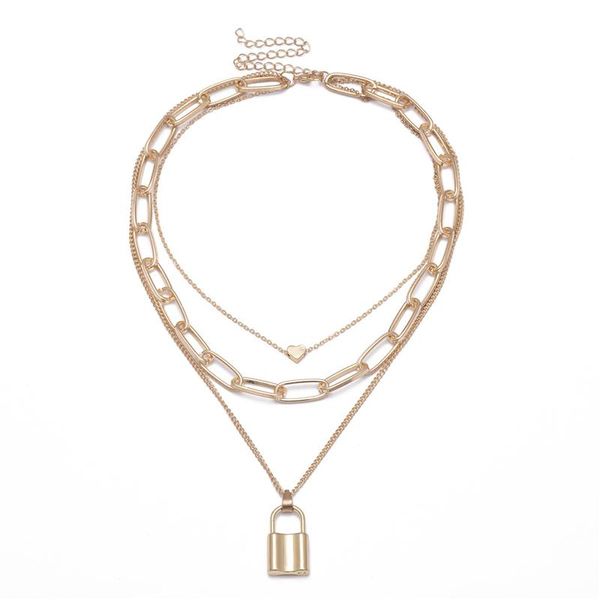 Cadenas Cadena gruesa exagerada europea y americana Hip-Hop Retro Multicapa Geométrica Bloqueo en forma de collar de amor Sexy Ladys 2022Chains