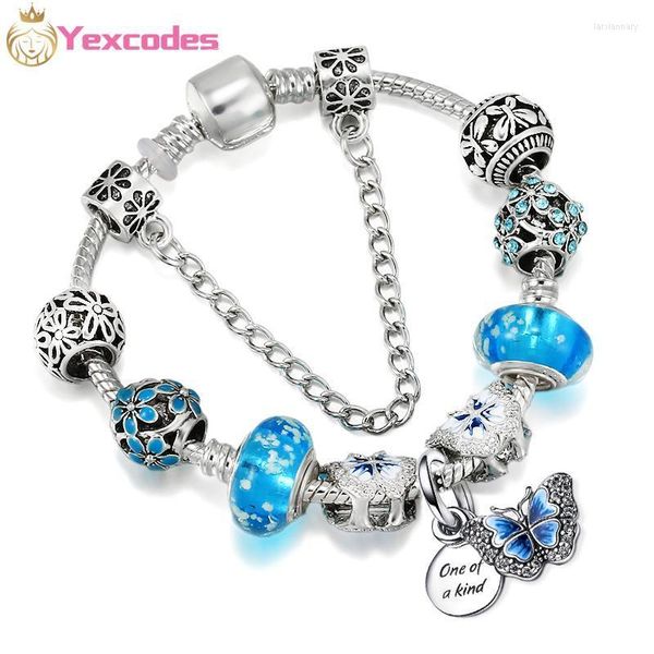 Charm-Armbänder Yexcodes Frühsommer-Blauer Schmetterling und Nachrichtenkarte Zwei-in-Eins-DIY-Leuchtperlen Exquisite Damen-ArmbandCharm Lars22