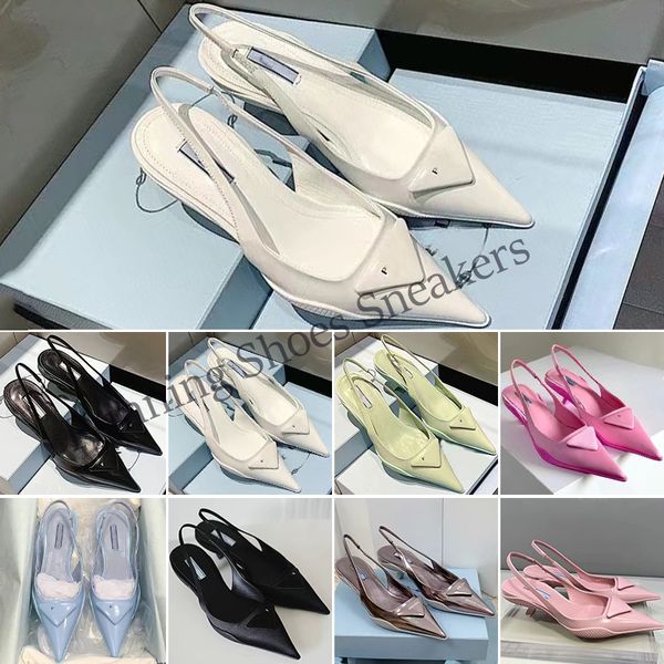 Super Qualität Hausschuhe Marke Frauen Sandalen Pumps Low Heel Designer Slingback-Pumps aus gebürstetem Leder Dame Hochzeit Party Kleid Schuhe