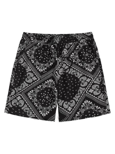 

men paisley scarf print drawstring waist shorts a9hc#, White;black