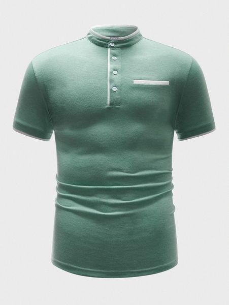 

men mock neck contrast binding polo shirt a6rn#, White;black