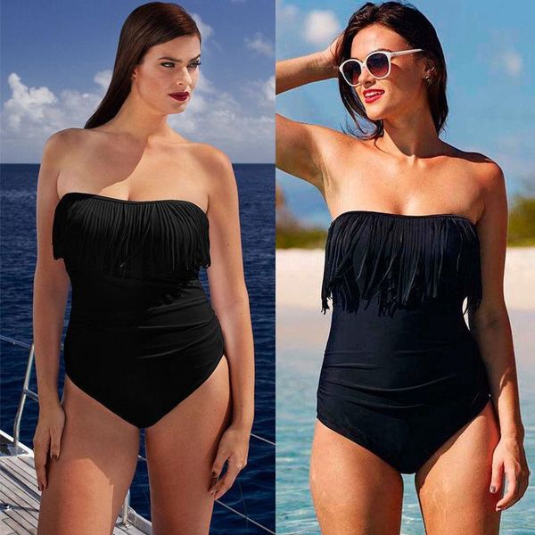 

women's jumpsuits & rompers fashion women one piece tassel swimsuit plus size swimwear padded monokini bathing skinny strapless bodysui, Black;white