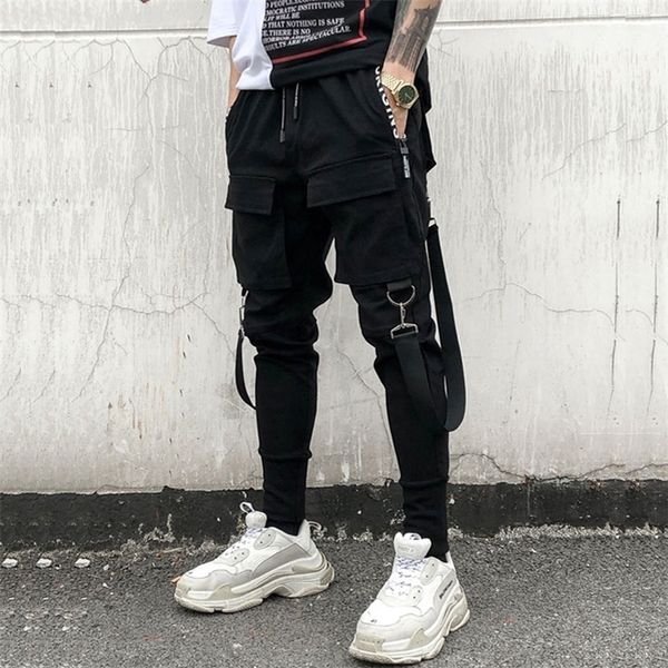 

april momo men spring autumn hip pop pencil pants trousers streetwear hombre men cargo ripped sweatpants joggers long pants 201126, Black