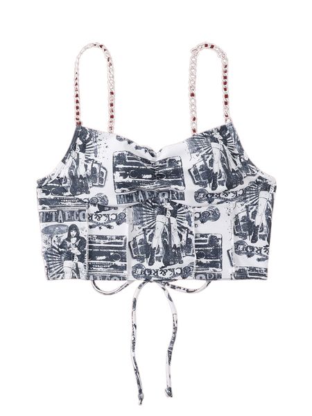 

romwe stitching trim letter figure graphic lace up bikini a2rj#, White;black