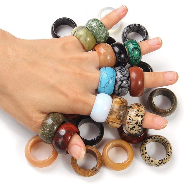 

width 12mm natural stone ring opal turquoises black onyx tiger eye sodalite malachite jewelry gift finger rings for women men, Golden;silver