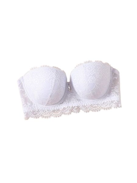 

plus floral lace tube underwire bra with 1pair transparent strap a9gp#, Black;white